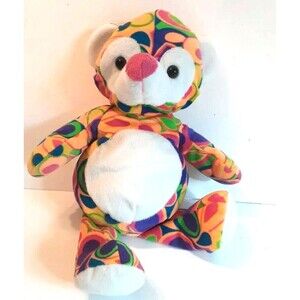 Kellytoy Stuffed Bear Groovy Shapes Pink Nose Plush Rainbow Colors 2015  12"